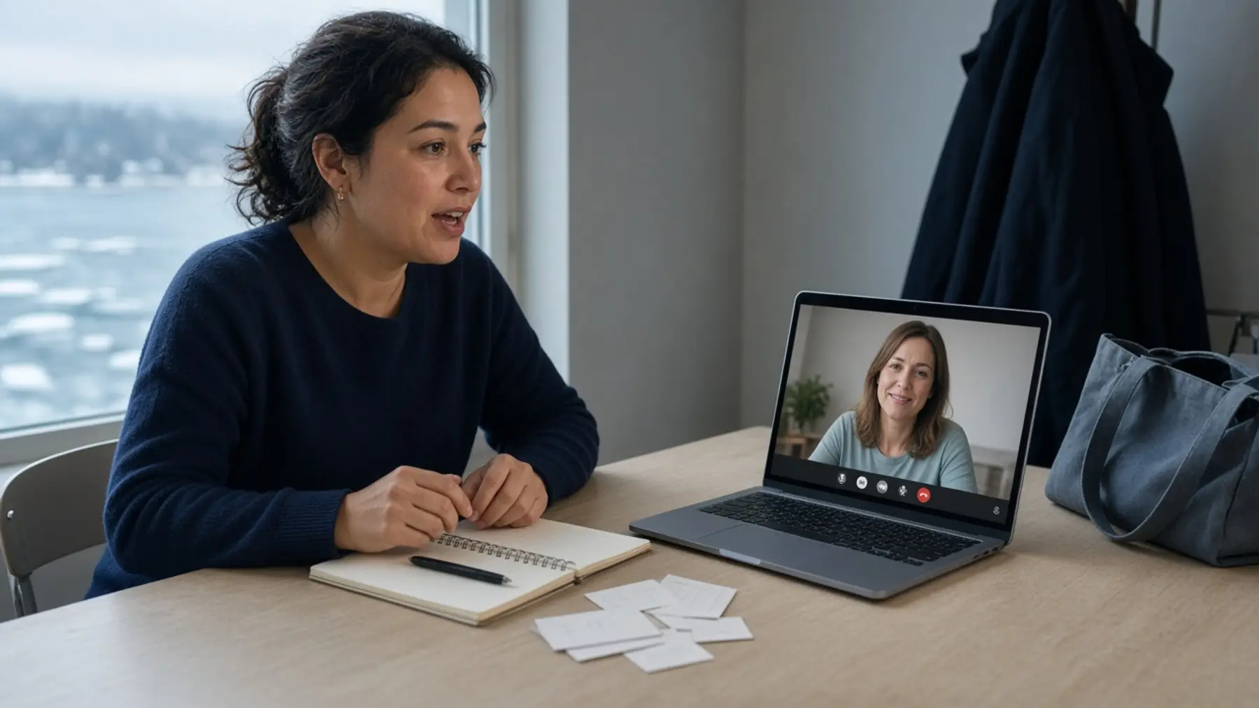 An adult practising workplace English with an online tutor